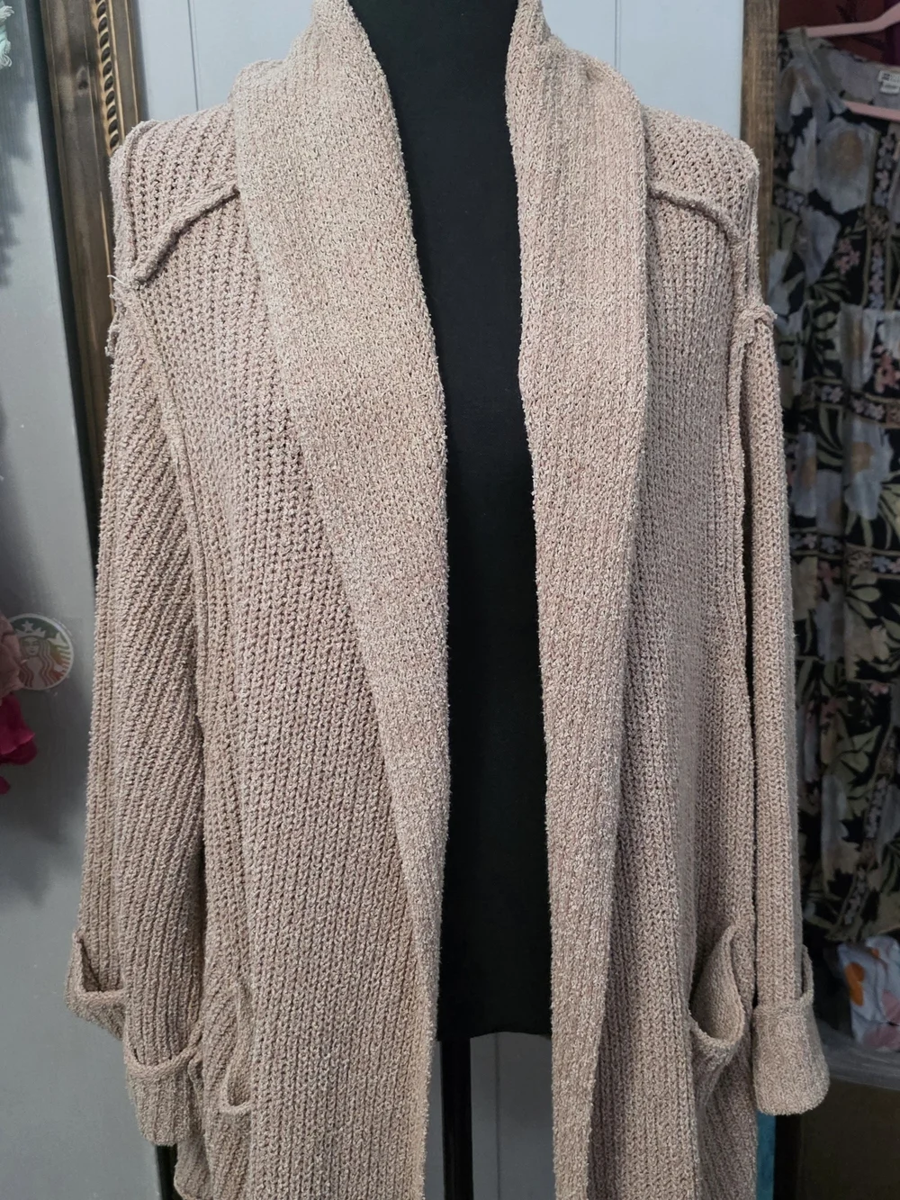 Free People Open-Front Shawl Collar Cardigan - Dusty Pink